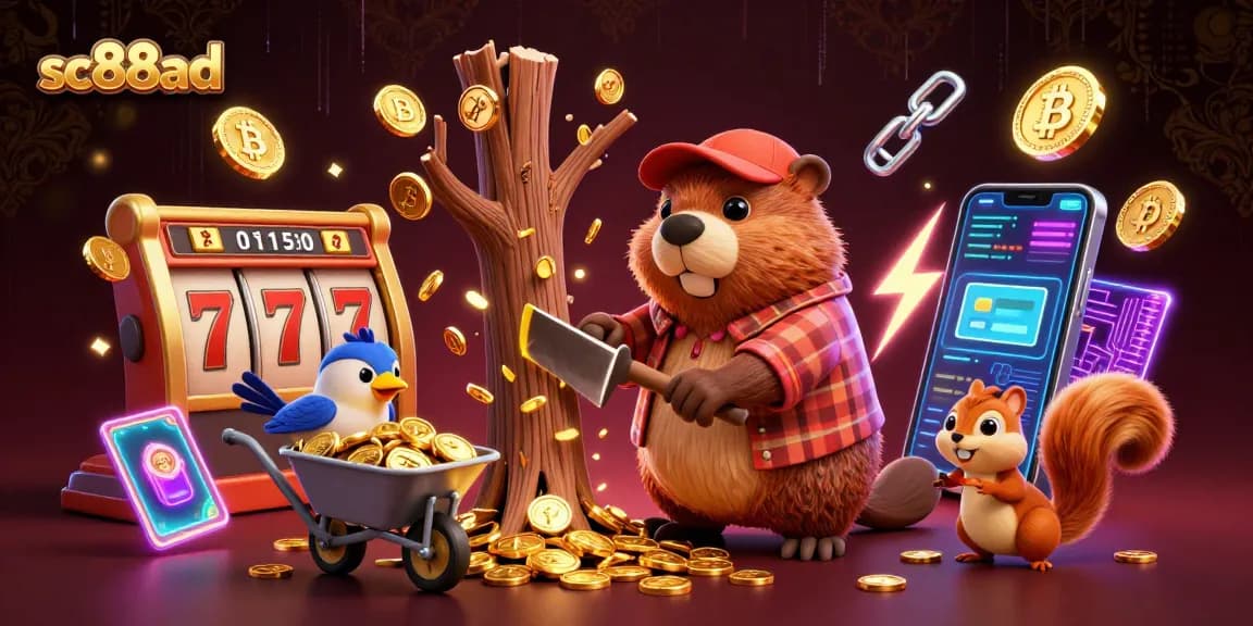sc88ad players enjoying fun slot games with jackpot counters and gold coins raining down.