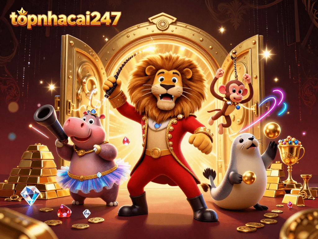 Topnhacai247 players join the excitement of coin toss games with vibrant 3D characters and treasures.