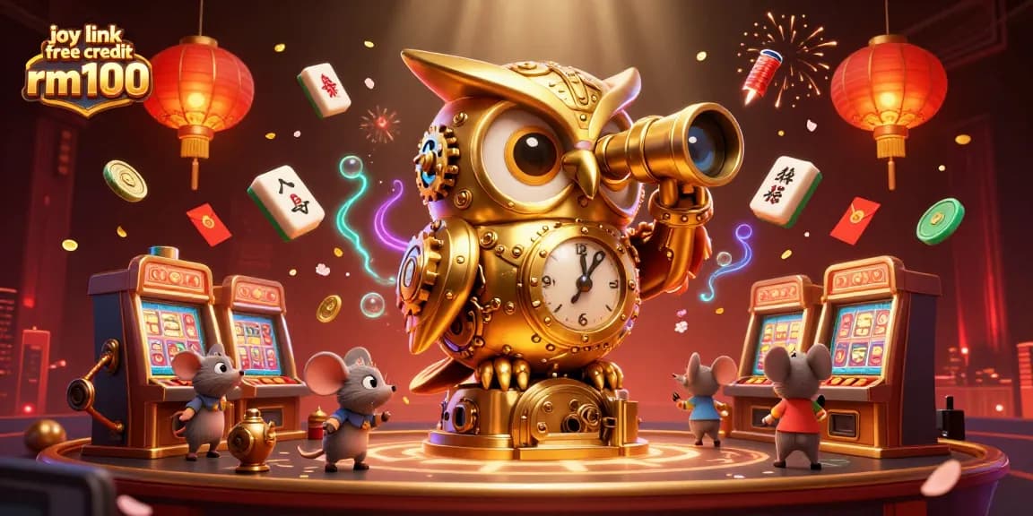 Engage with joy link free credit rm100 in a vibrant online casino scene filled with 3D characters and festive gambling elements.