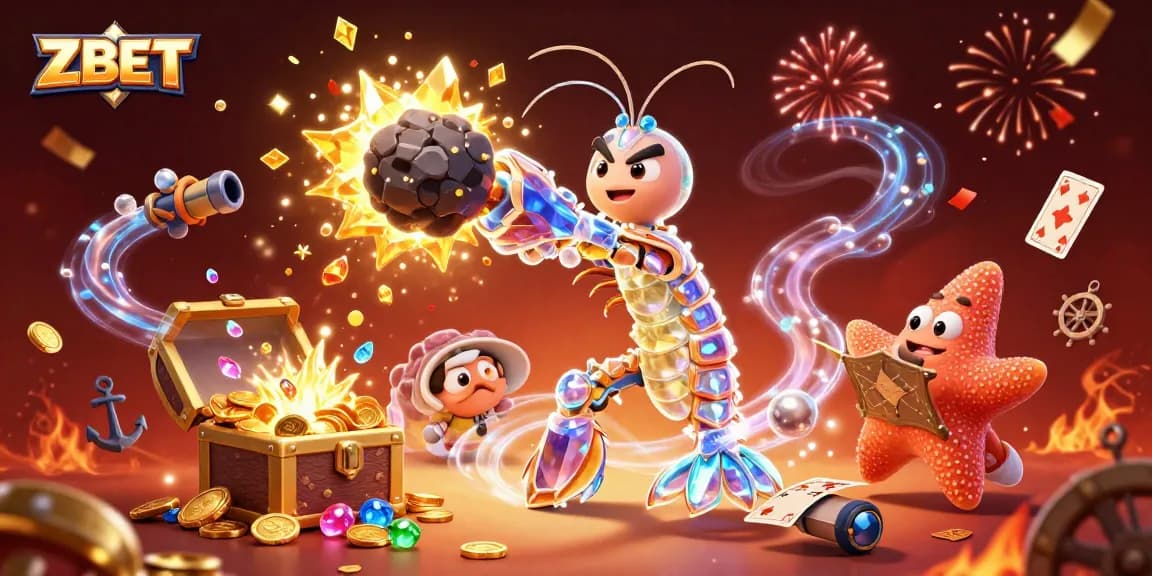 ZBET offers thrilling gameplay with explosive gems and vibrant colors in this dynamic casino illustration.