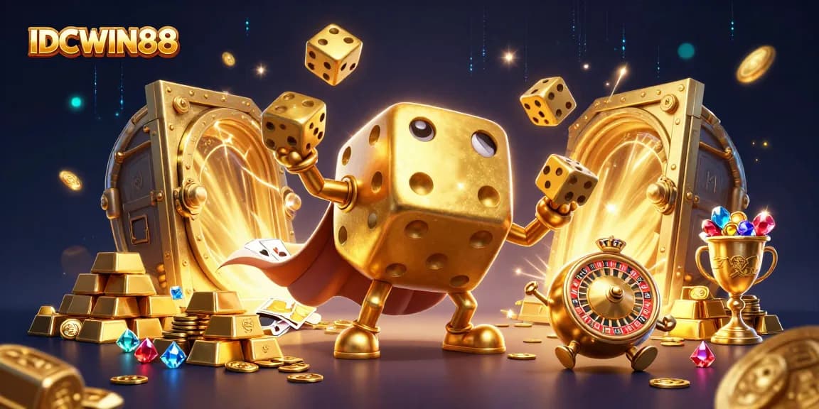 Spin winning reels at IDCWIN88 with golden dice golem and treasure bursting treasures!