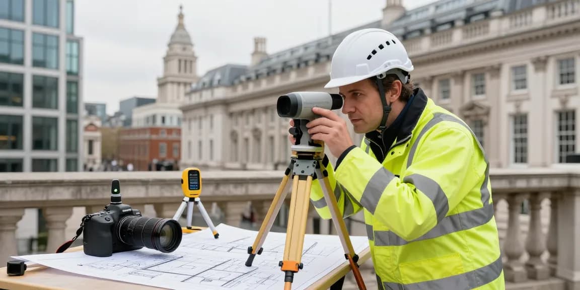 Surveyors as we all surveys precisely measuring buildings in London.
