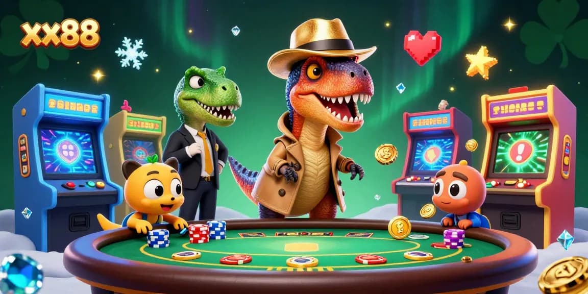 Experience thrilling gameplay at xx88 with unique characters at a vibrant casino scene.
