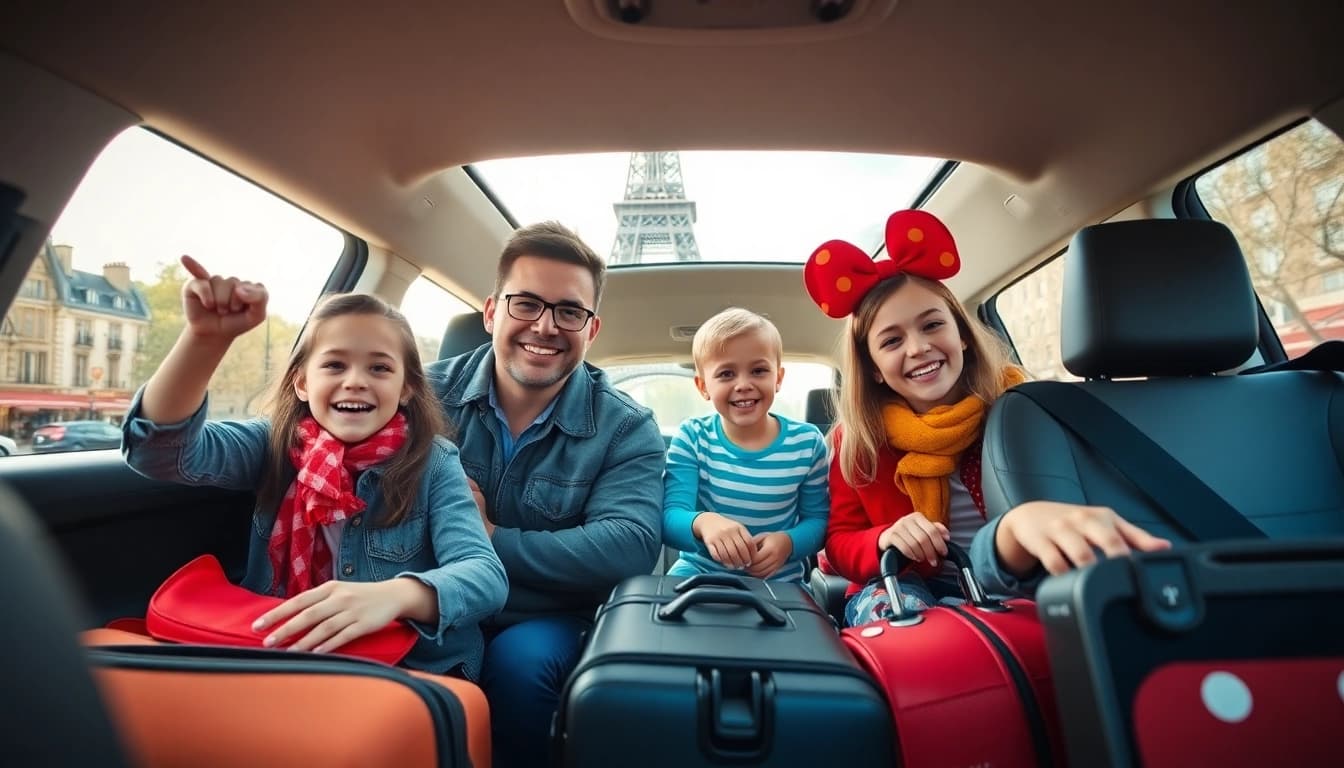 Experience hassle-free disneyland paris transfers with a joyful family and vibrant elements.
