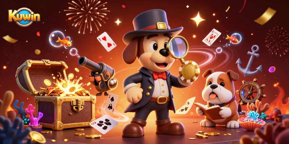 Kuwin casino scene where a dog detective uncovers treasures in a vibrant gaming world.