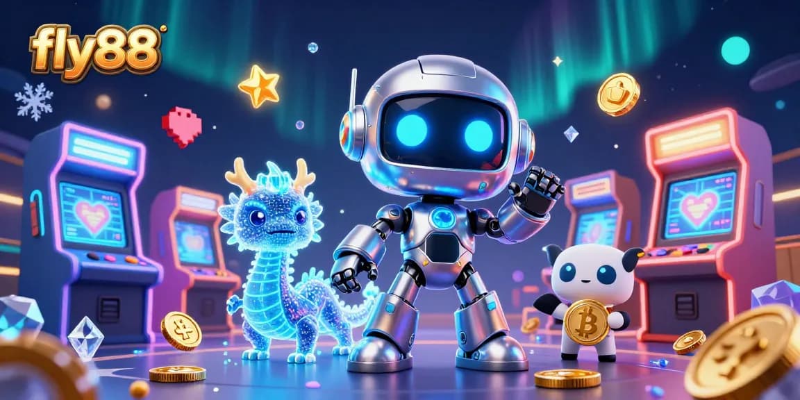 Fly88 robots gambling wildly with digital games during an electrifying cyber scene