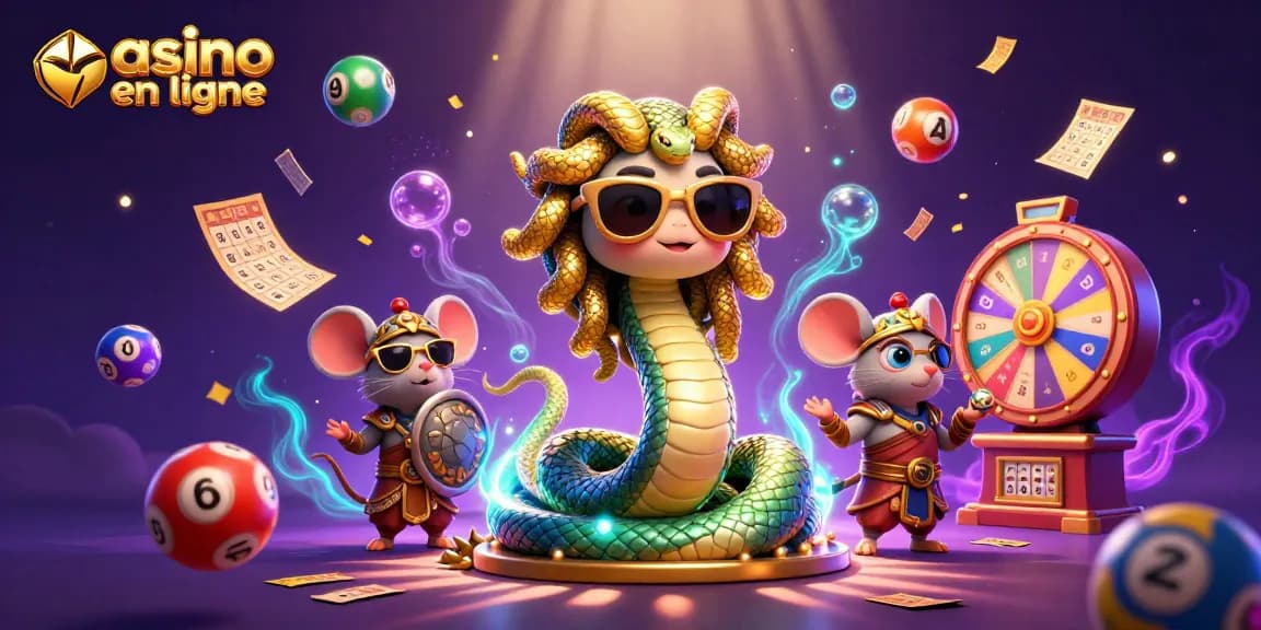 Découvrez un univers de jeux de casino en ligne animé avec Méduse et un guerrier souris.