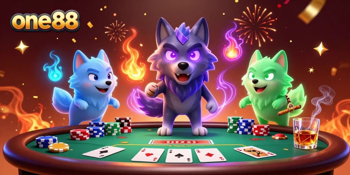 Win big at one88 with a ghostly poker showdown featuring spectral wolves and vibrant gaming elements.