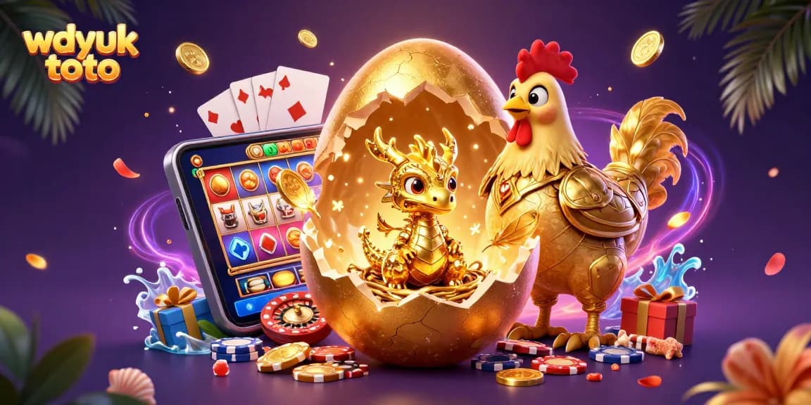 Experience the thrilling environment of wdyuk toto with golden egg, dragon, and casino elements.