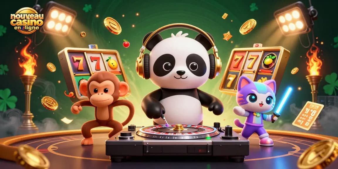 Plongez dans l'univers d'un nouveau casino en ligne avec un panda DJ et des animations captivantes.