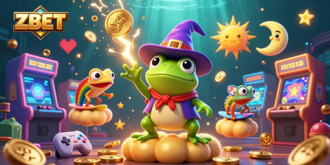 ZBET showcases thrilling gaming with vibrant 3D casino visuals, featuring golden coins and rich game elements.