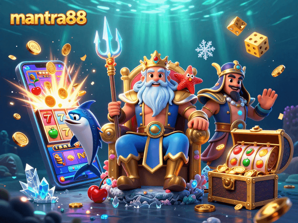 Experience thrilling jackpots at mantra88 with dazzling underwater casino adventure featuring Neptune.
