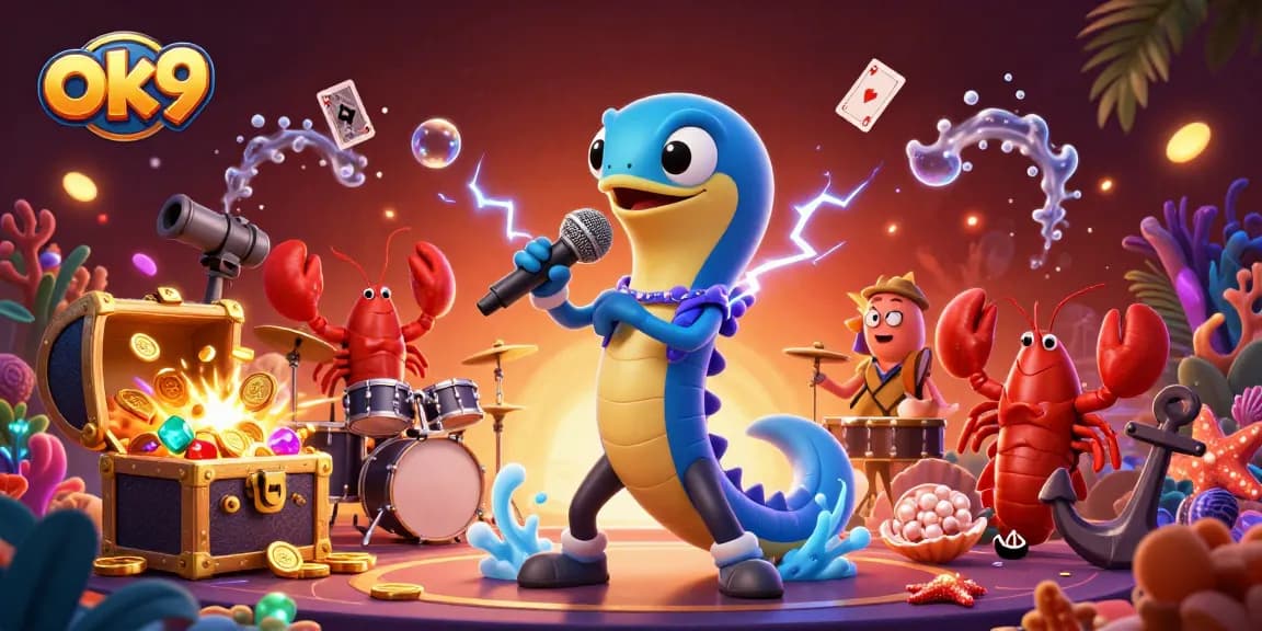 Experience electrifying fun at ok9 with a DJ eel and a lively underwater casino scene!