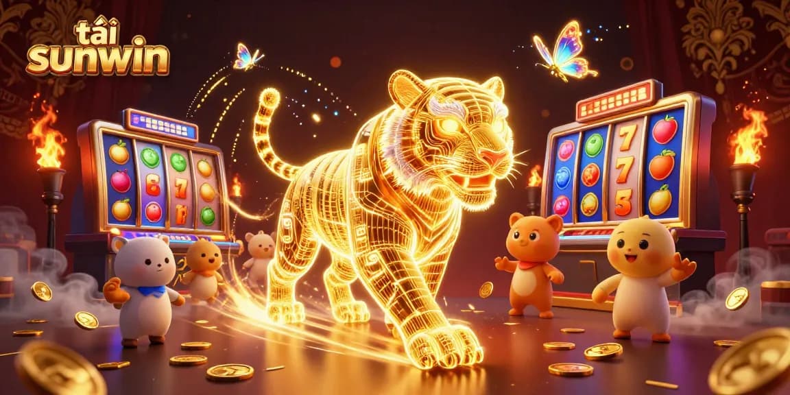 Experience the thrill of tải sunwin in an electrifying casino scene with dynamic golden tiger and glorious winnings.