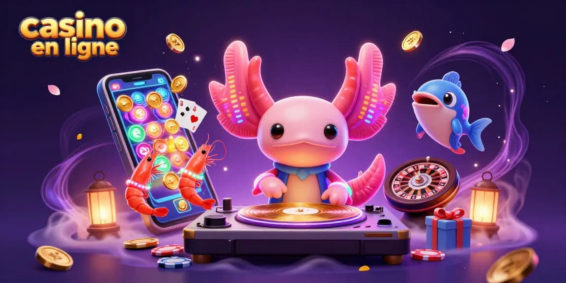 Profitez du casino en ligne avec un DJ axolotl et ses amis dans un univers vibrant.