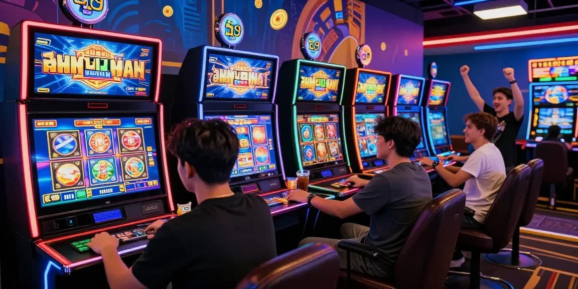 Engaged player enjoying M98 สล๊อตเว็บตรง in vibrant gaming room.