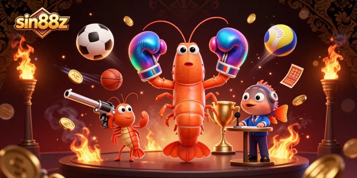 Experience the excitement of sin88z with an action-packed illustration featuring vibrant casino characters and dynamic betting elements, capturing the thrill of gambling.