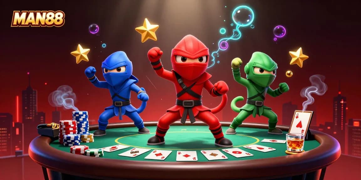 Experience thrilling gameplay at MAN88 with cartoon ninjas and vibrant casino elements.
