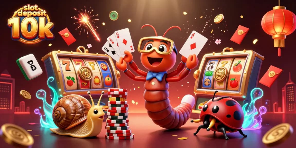 Slot deposit 10k dengan dealer kartun 3D menampilkan kartu dan simbol jackpot yang dinamis.