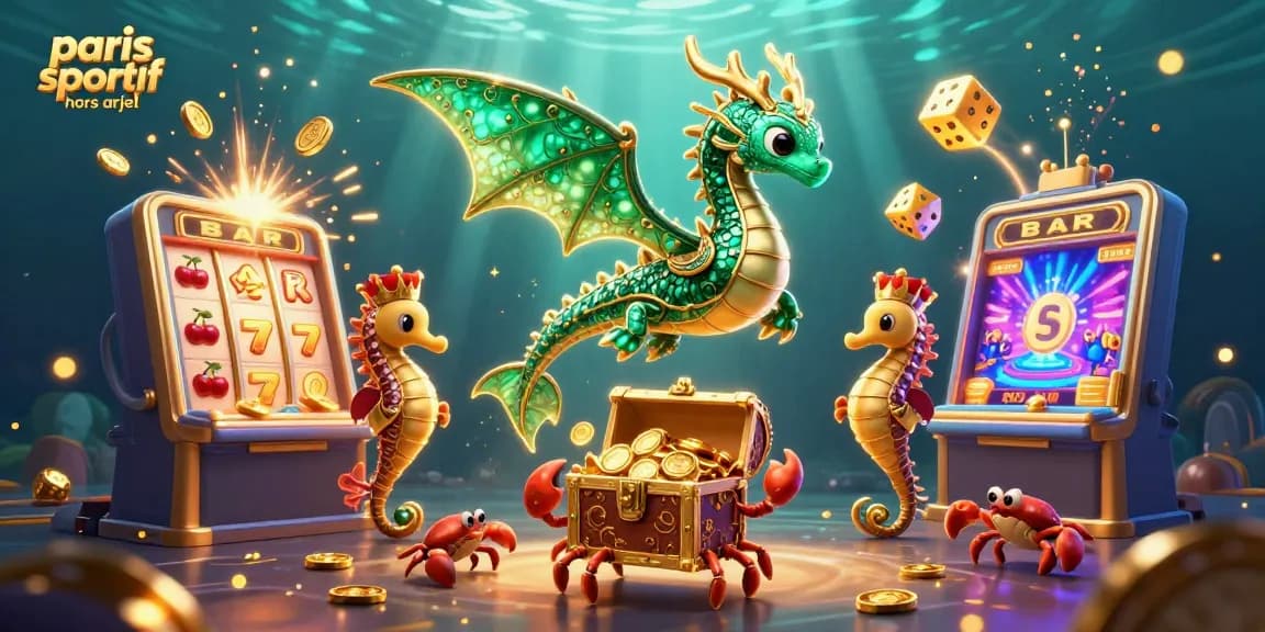 Pariez sur paris sportif hors arjel avec un dragon marin et des éléments de casino animés.