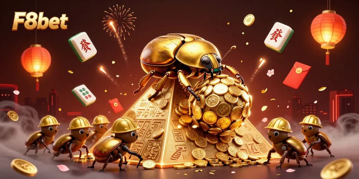 Experience thrilling gambling adventures with F8bet, illustrated in a vibrant, fantasy casino world.
