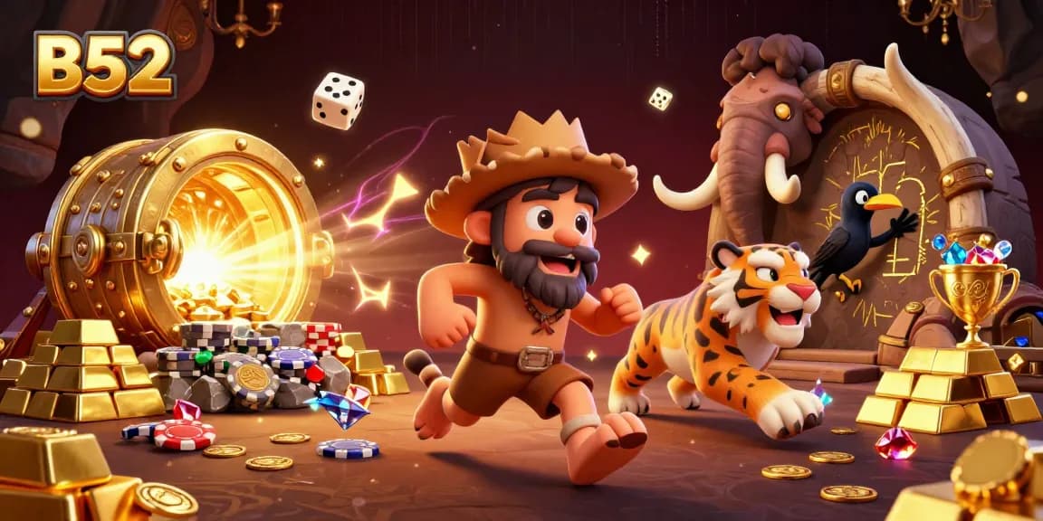 B52 players enjoying thrilling casino action in a vibrant, prehistoric-themed gambling world.