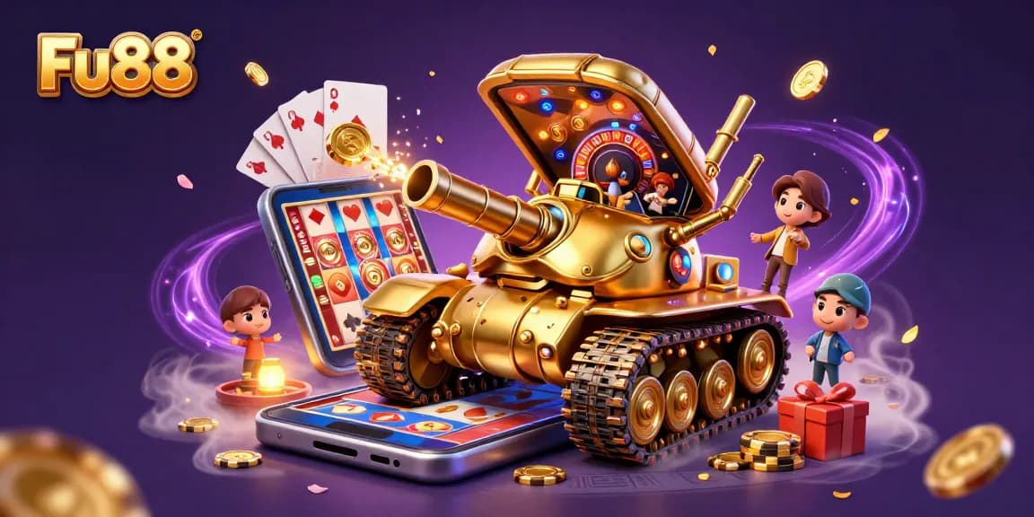 Experience the excitement of Fu88 with a vibrant illustration of its miniature casino and dynamic elements.