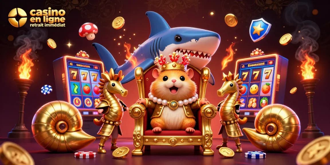 Jouer au casino en ligne retrait immédiat avec un roi hamster doré entouré de gardes hippocampe.