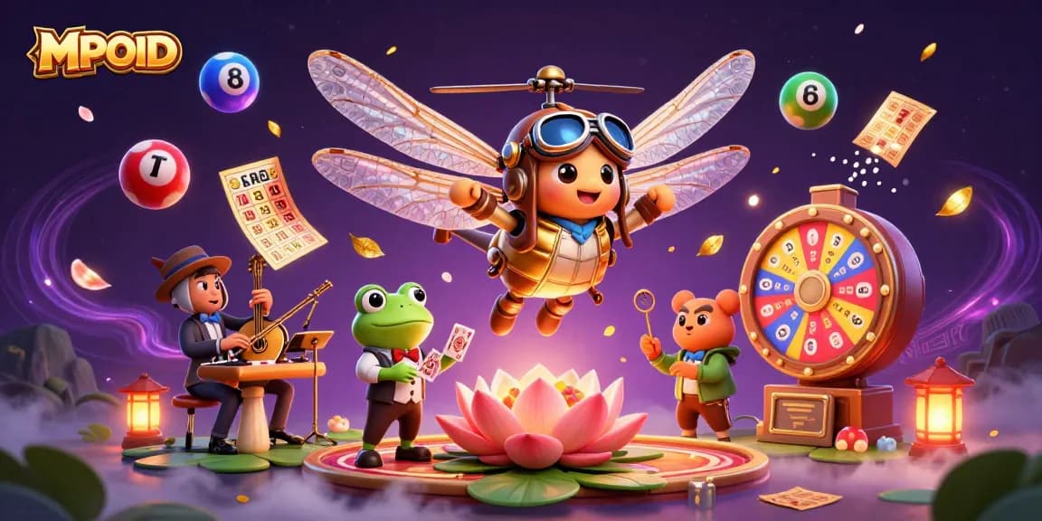 Engage in winning strategies with MPOID at a vibrant lily pad casino scene.