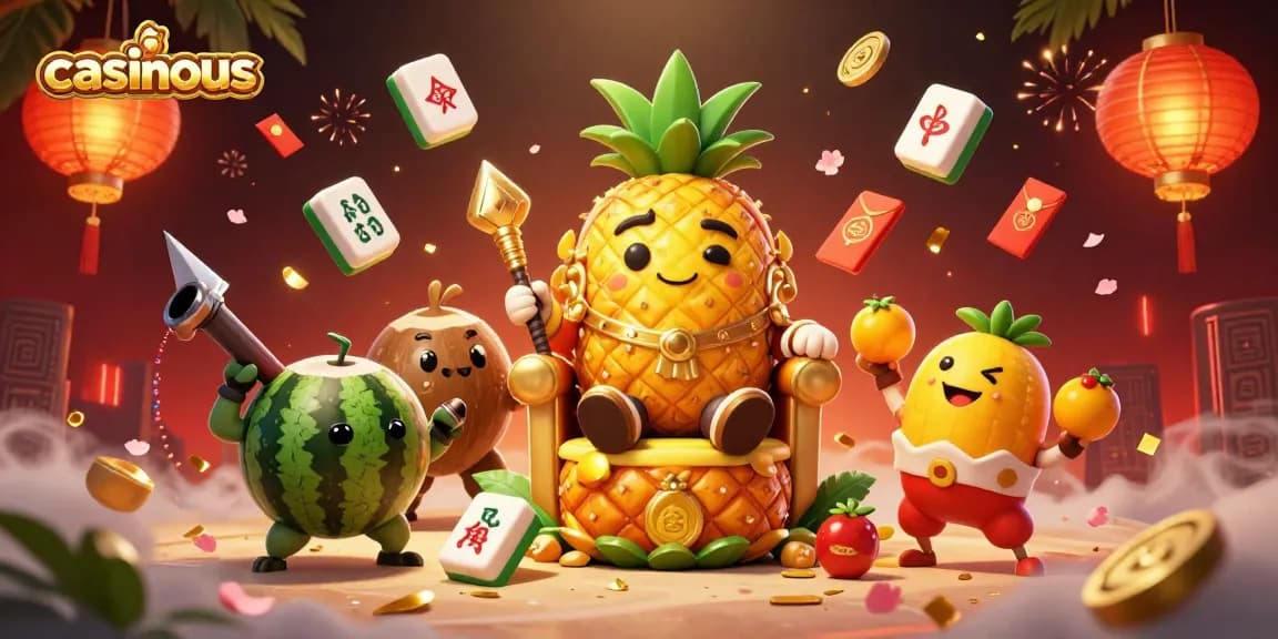 Experience the lively casino atmosphere with casinous featuring a golden pineapple king, tropical elements, and festive game features.
