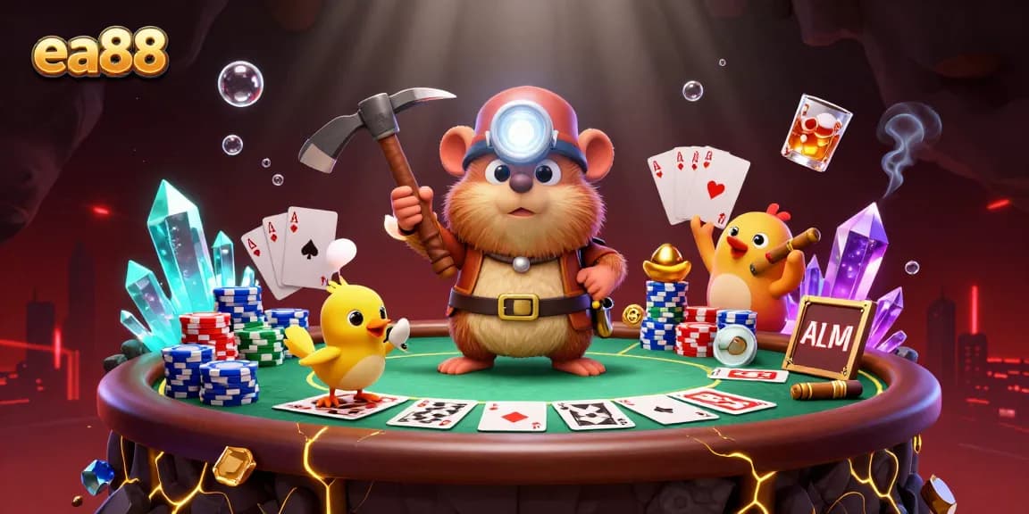 Engage with EA88 as a treasure hunter mole discovers gems and poker excitement.