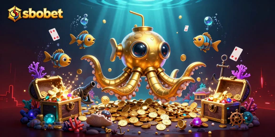 Experience sbobet gaming excitement with a golden kraken submarine and treasure adventures.