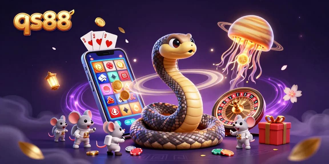 Experience thrilling gaming moments at qs88 with animated elements like slot machines and poker chips.