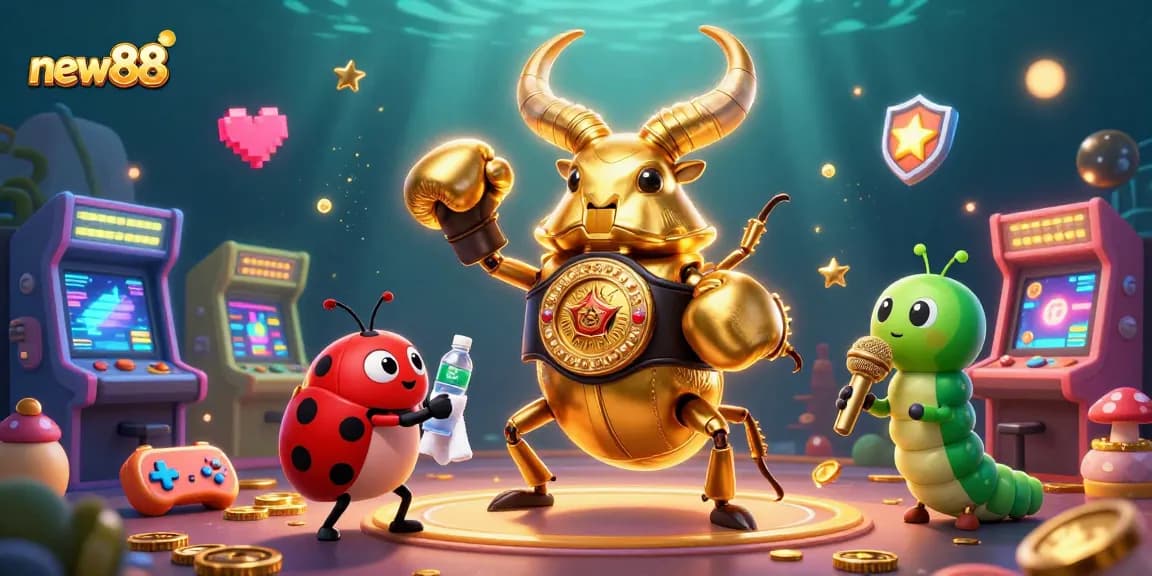 Experience the excitement of new88 with a vibrant 3D casino-themed illustration packed with engaging gaming elements.