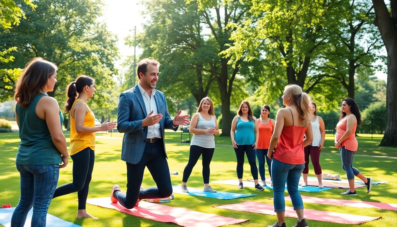 Engaging session on Healthy Life principles in a vibrant outdoor park setting.
