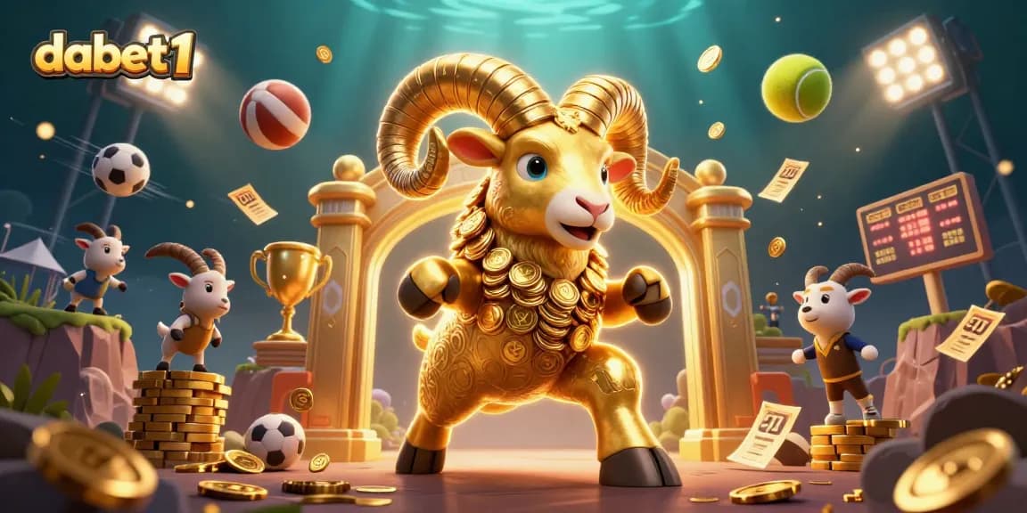 Experience the thrill of dabet1 with a golden ram in a vibrant casino scene.