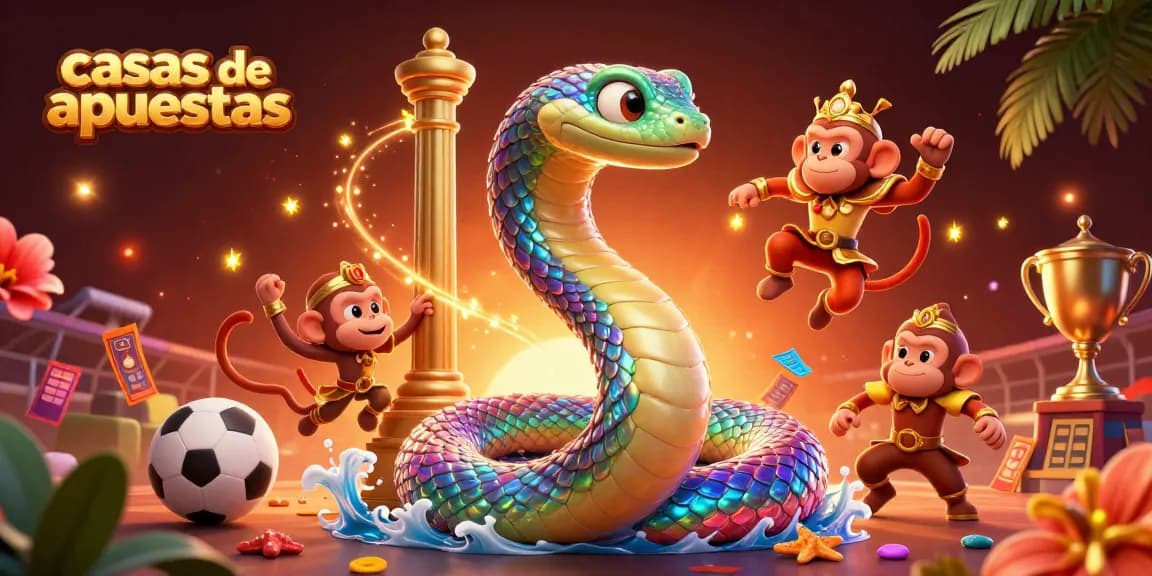 Casas de apuestas con un serpiente arcoíris y un rey mono en un emocionante entorno de apuestas deportivas.