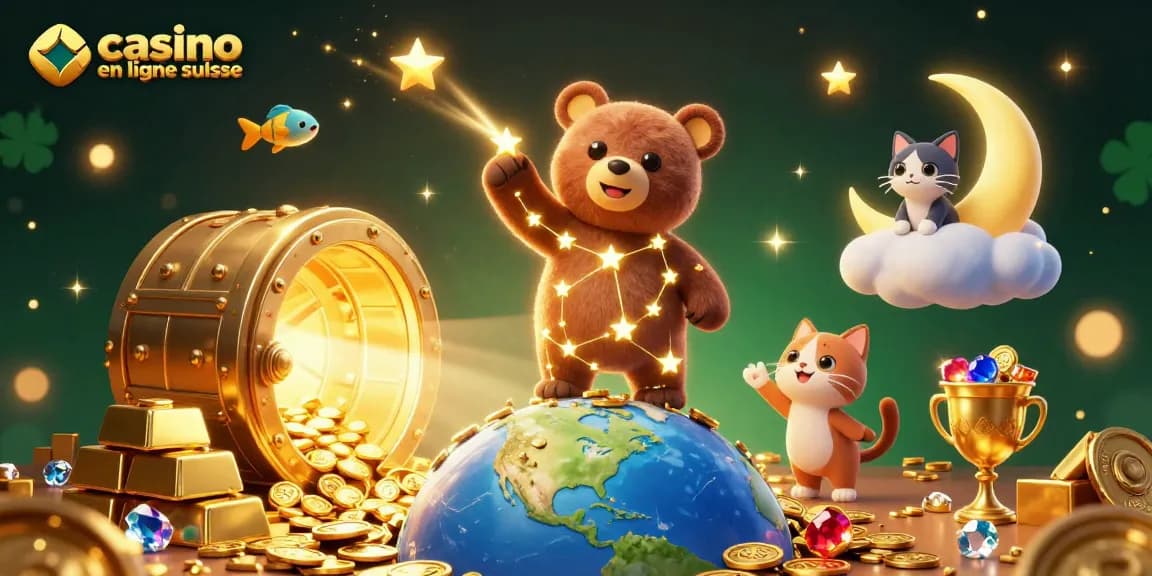 Plongez dans l'univers du casino en ligne suisse avec une illustration 3D captivante et riche en détails.