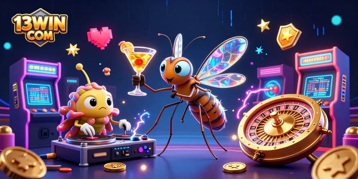 Engage in thrilling casino action with 13WIN COM featuring a frozen mosquito mascot and a trilobite DJ!