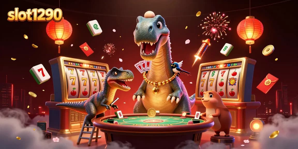 Engage with thrilling slot1290 games and vibrant casino elements in this dynamic casino scene.