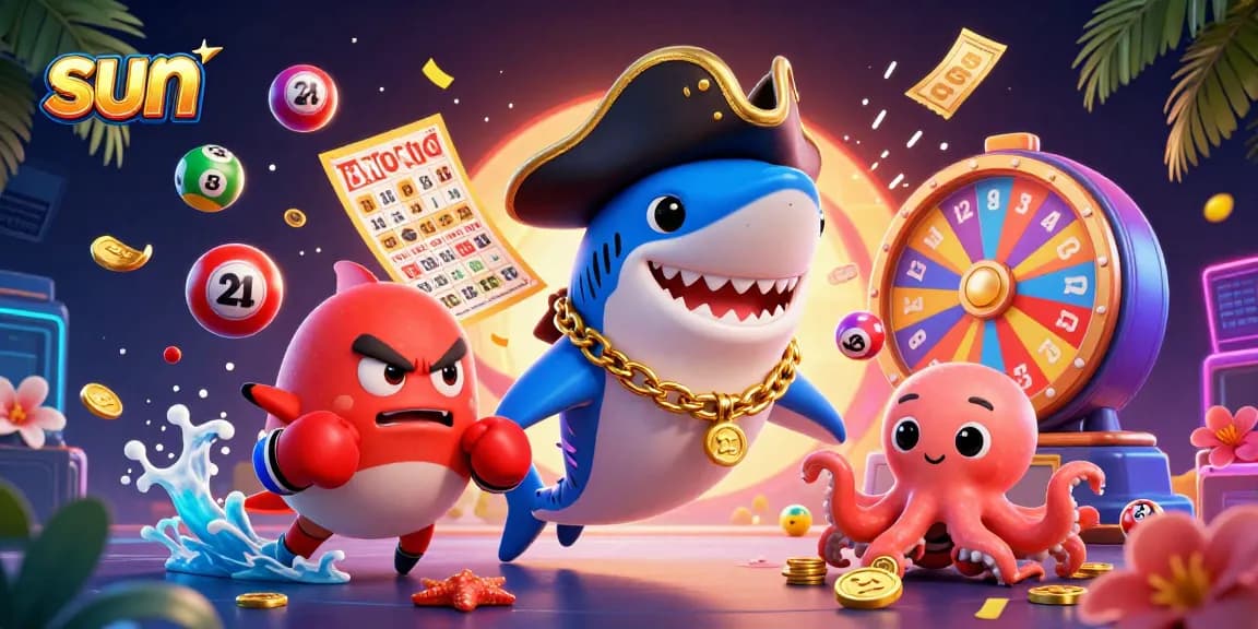 Engage with sun and gaming excitement in a vibrant casino illustration packed with action.