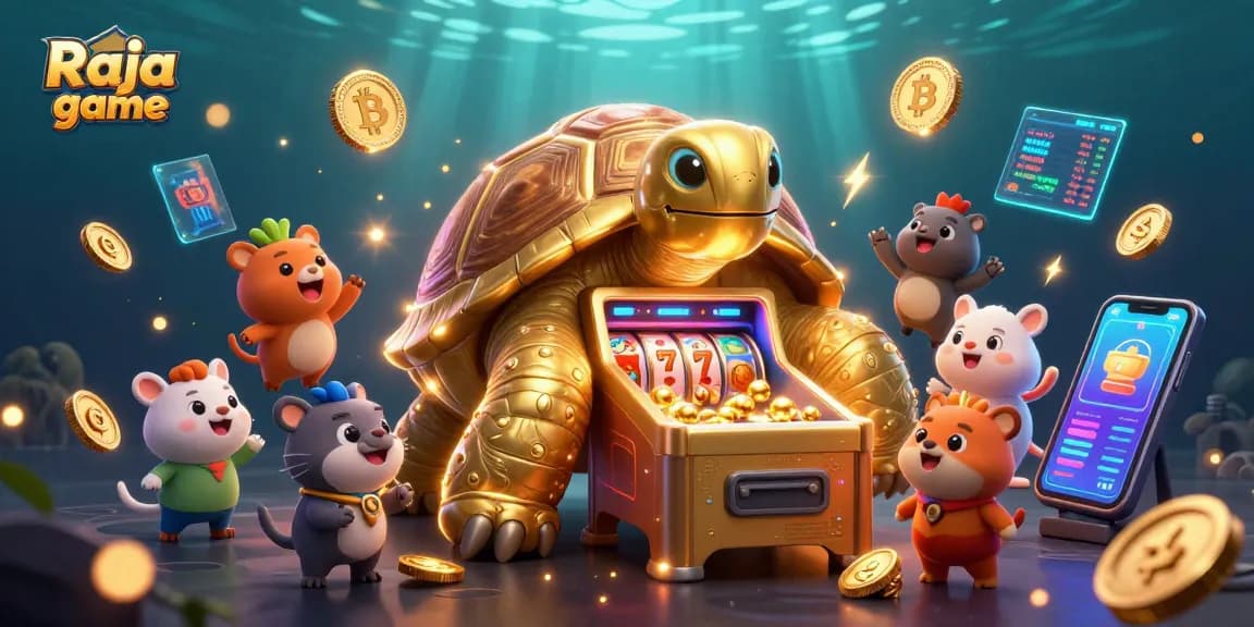 Engage with the Raja game and win big with our vibrant slot-themed 3D casino illustration.