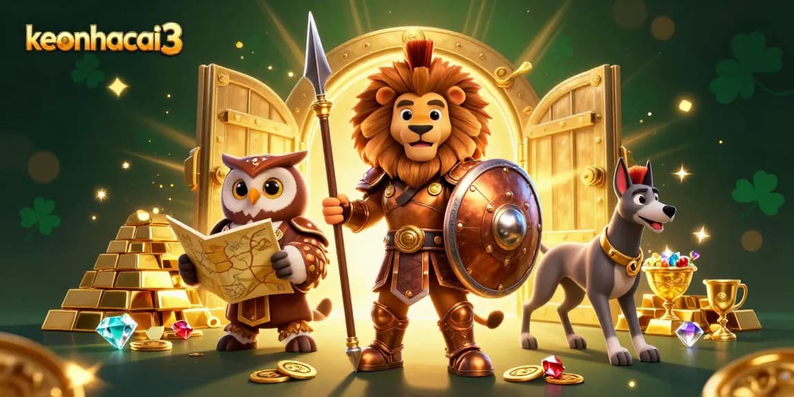 Experience thrilling gameplay at keonhacai3 with a vibrant illustration showcasing excitement and treasure.