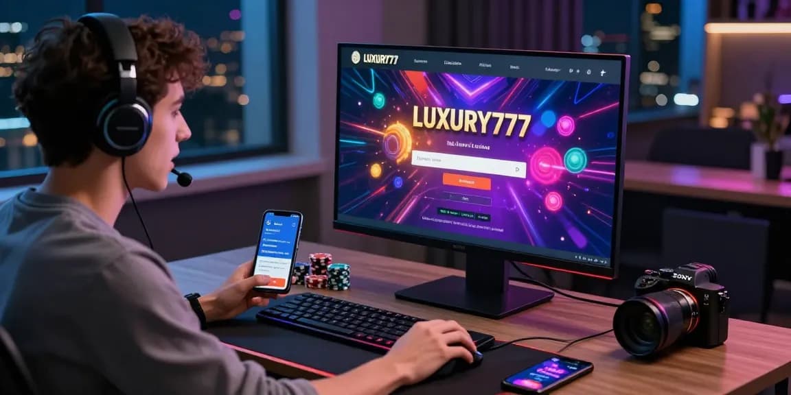 Pengguna melakukan LUXURY777 Login di home office modern dengan suasana mewah dan fokus pada antarmuka platform judi online.