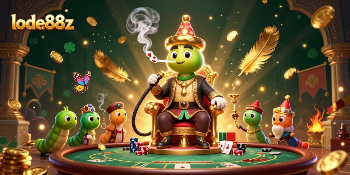 Experience the excitement of lode88z at a vibrant poker table with an animated caterpillar hookah-master.