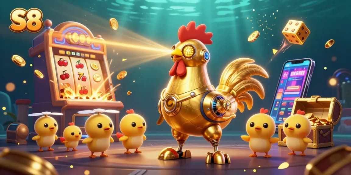 S8 captivates players with a 3D casino scene showcasing a golden rooster robot and exciting prizes!