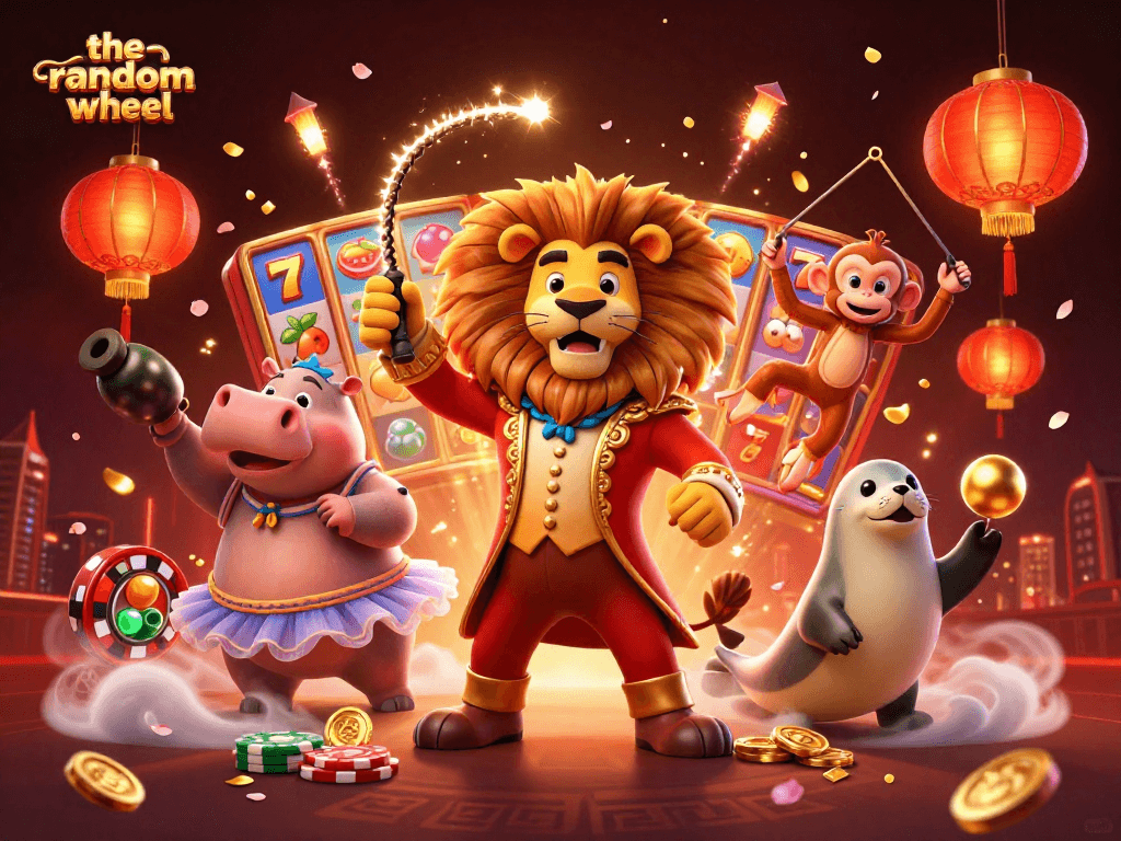 Engage with the-random-wheel in a colorful casino scene featuring lively characters and vibrant elements.