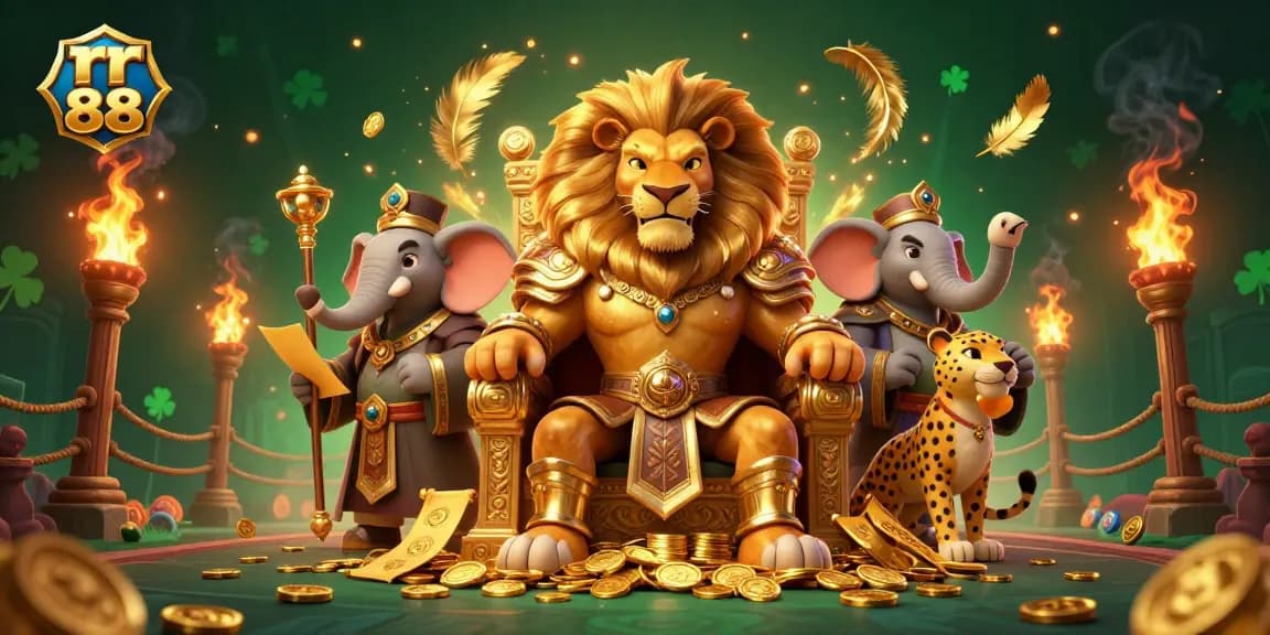 Play for big wins at rr 88 with dynamic lion king characters in an engaging 3D casino scene.