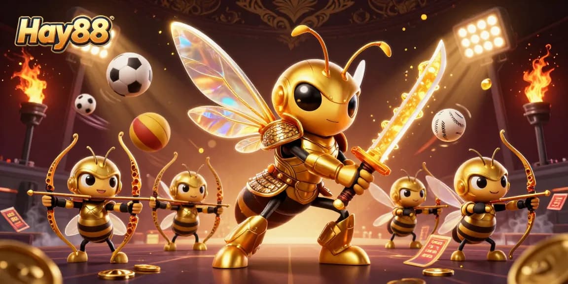 Engaging Hay88 scene with samurai hornet and bee archers in a vibrant casino setting.