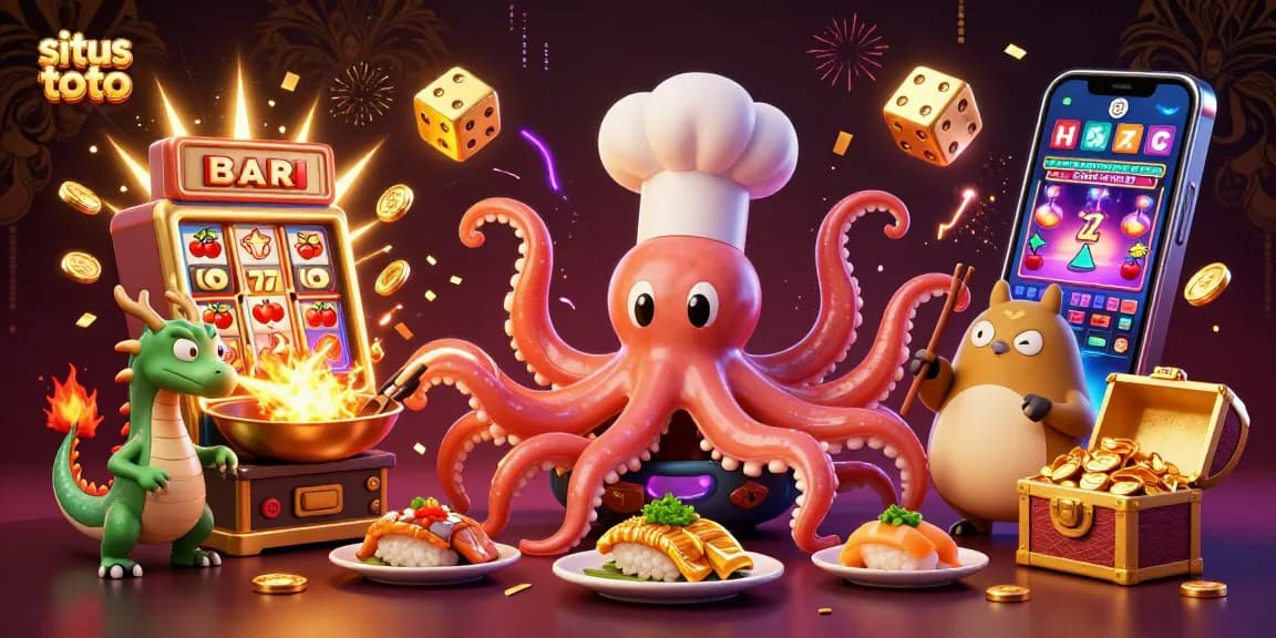 Play exciting games at situs toto with colorful characters celebrating jackpots and rich casino elements.